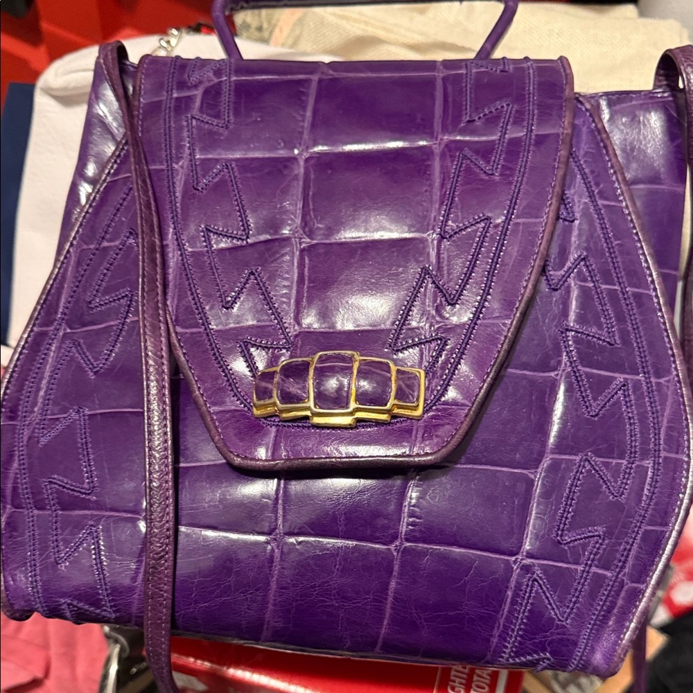 Sharif Purple Textured Leather Backpack